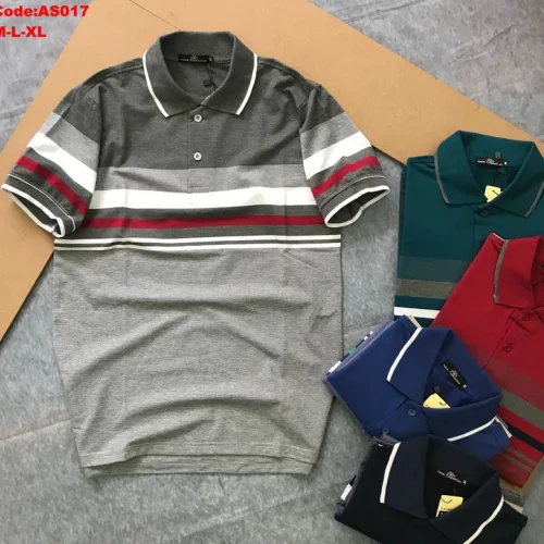 Áo thun cotton cổ bẻ sọc ngang AS017