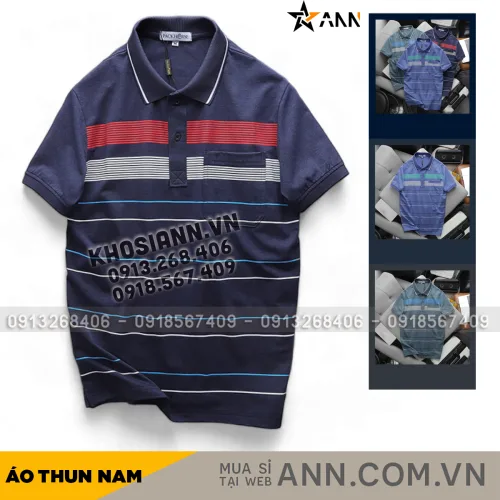 Áo Thun Nam Cổ Bẻ Túi Ngực Sọc Ngang In Dẻo Size 3X