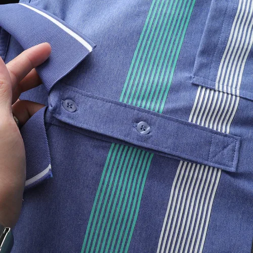 Áo Thun Nam Cổ Bẻ Túi Ngực Sọc Ngang In Dẻo Size 3X