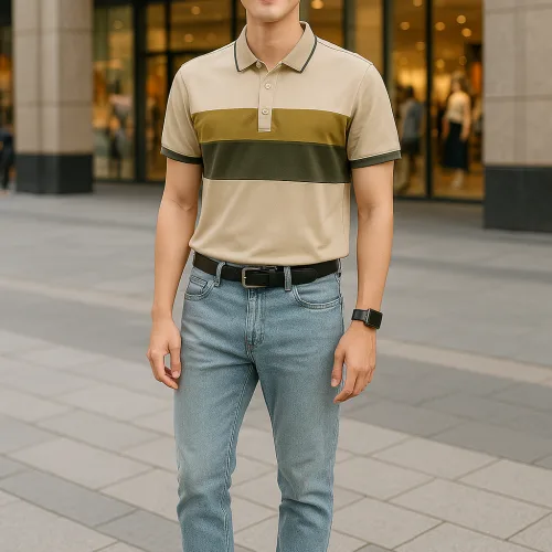 Chuyên sỉ áo Thun Nam Cổ Bẻ Họa Tiết Hai Sọc Viền Bo Tay Áo Bền Đẹp (Có Size 3XL)