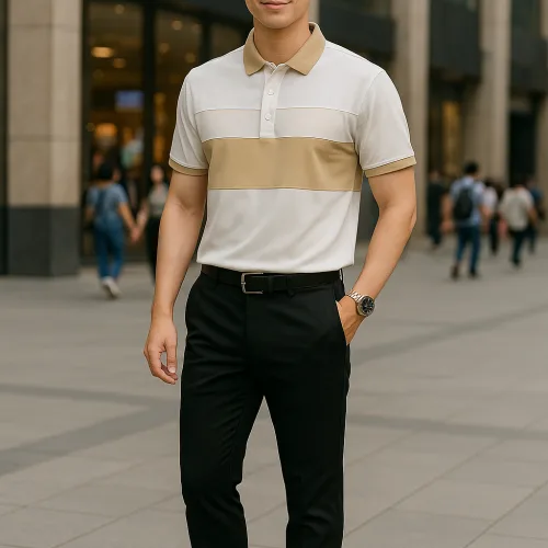 Chuyên sỉ áo Thun Nam Cổ Bẻ Họa Tiết Hai Sọc Viền Bo Tay Áo Bền Đẹp (Có Size 3XL)