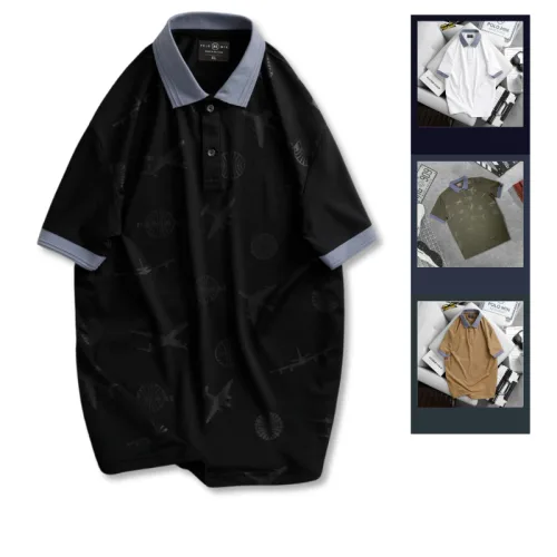 Áo thun nam cổ bẻ in họa tiết máy bay, size 3XL