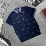 Áo thun nam cổ bẻ in họa tiết máy bay, size 3XL