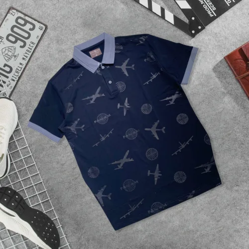 Áo thun nam cổ bẻ in họa tiết máy bay, size 3XL