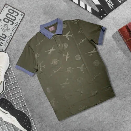 Áo thun nam cổ bẻ in họa tiết máy bay, size 3XL