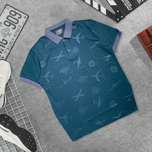 Áo thun nam cổ bẻ in họa tiết máy bay, size 3XL