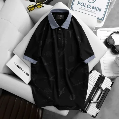 Áo thun nam cổ bẻ in họa tiết máy bay, size 3XL