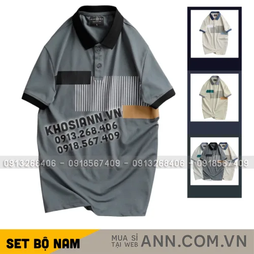 Áo thun nam sọc dọc, cổ bẻ phối viền bo tay áo, có size 3XL
