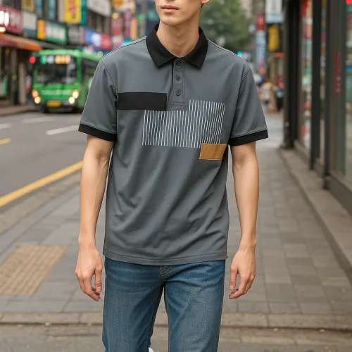 Áo thun nam sọc dọc, cổ bẻ phối viền bo tay áo, có size 3XL