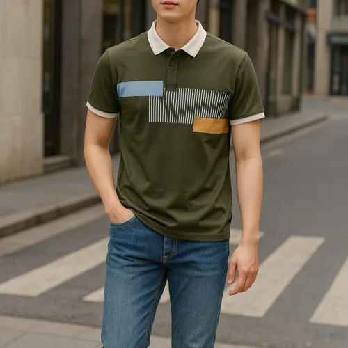 Áo thun nam sọc dọc, cổ bẻ phối viền bo tay áo, có size 3XL