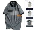 Áo thun nam sọc dọc, cổ bẻ phối viền bo tay áo, có size 3XL