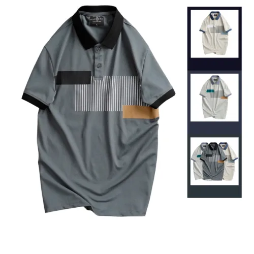 Áo thun nam sọc dọc, cổ bẻ phối viền bo tay áo, có size 3XL