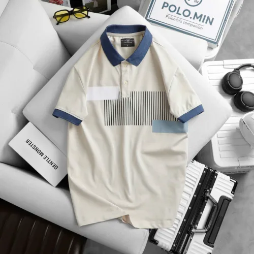 Áo thun nam sọc dọc, cổ bẻ phối viền bo tay áo, có size 3XL