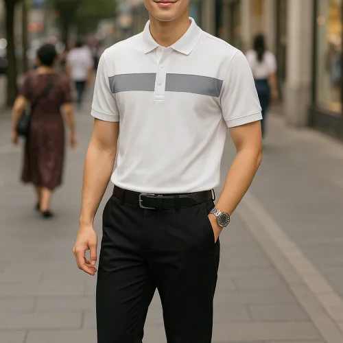 Shop sỉ áo Thun Nam Cổ Bẻ Họa Tiết Sọc Ngang Trước Ngực Bền Đẹp (Có Size 3XL)