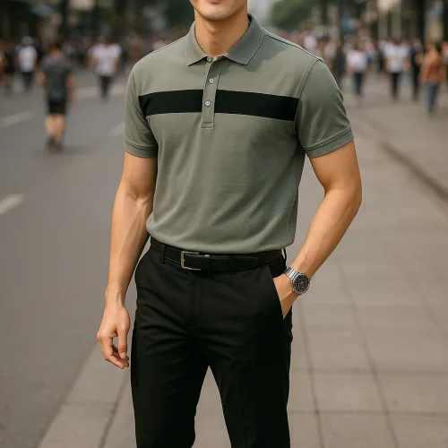 Shop sỉ áo Thun Nam Cổ Bẻ Họa Tiết Sọc Ngang Trước Ngực Bền Đẹp (Có Size 3XL)