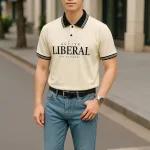 Áo Polo Nam Big Size In Chữ, Cổ Bẻ Phối Sọc Viền