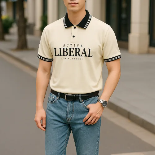 Áo Polo Nam Big Size In Chữ, Cổ Bẻ Phối Sọc Viền