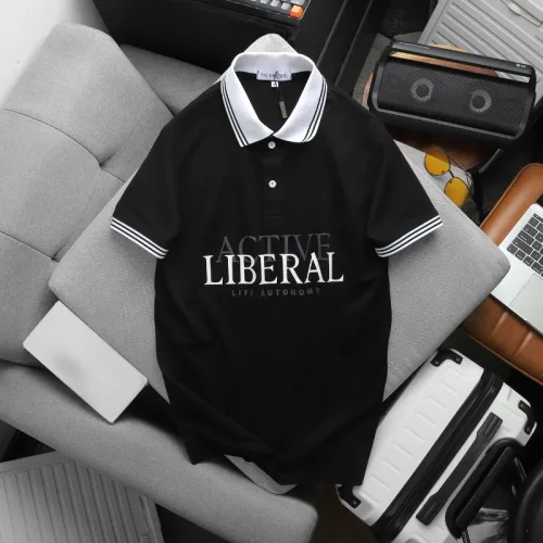 Áo Polo Nam Big Size In Chữ, Cổ Bẻ Phối Sọc Viền