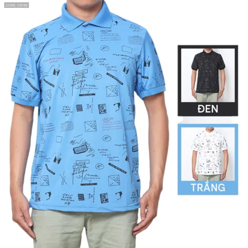 Áo thun nam cổ bẻ họa tiết in, có size 3XL - CS183
