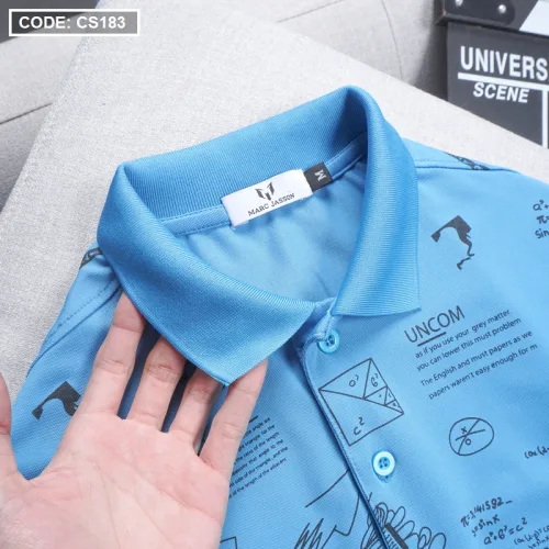 Áo thun nam cổ bẻ họa tiết in, có size 3XL - CS183