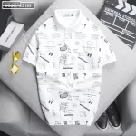 Áo thun nam cổ bẻ họa tiết in, có size 3XL - CS183