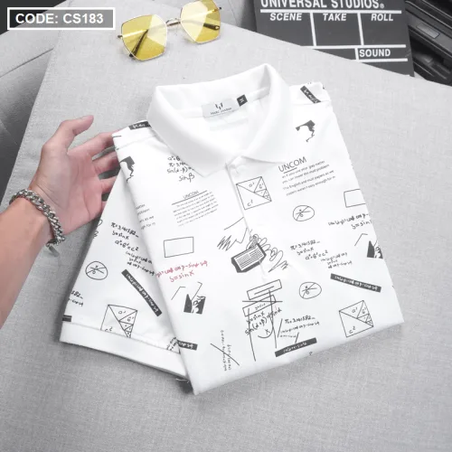 Áo thun nam cổ bẻ họa tiết in, có size 3XL - CS183