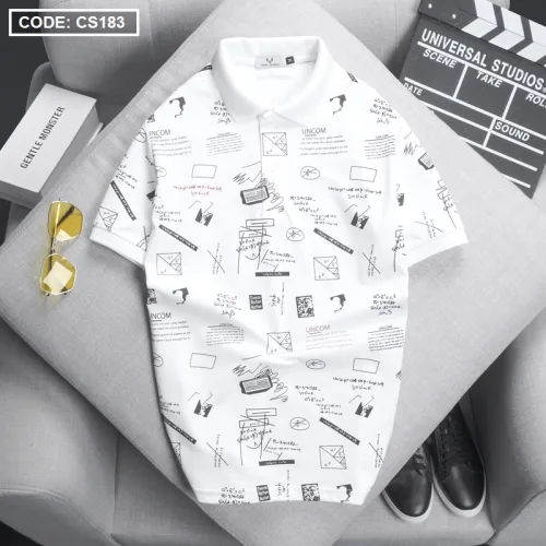 Áo thun nam cổ bẻ họa tiết in, có size 3XL - CS183