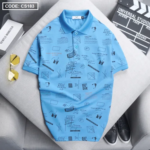 Áo thun nam cổ bẻ họa tiết in, có size 3XL - CS183