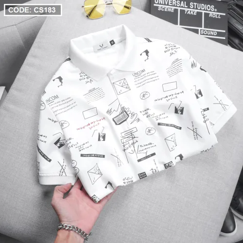 Áo thun nam cổ bẻ họa tiết in, có size 3XL - CS183