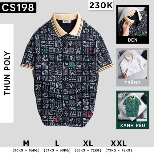 Áo Thun Nam Cổ Bẻ Họa Tiết Viền Bo Màu, Kích Cỡ 3X