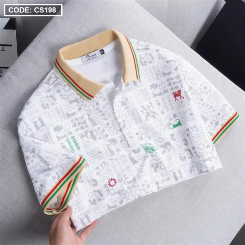 Áo Thun Nam Cổ Bẻ Họa Tiết Viền Bo Màu, Kích Cỡ 3X