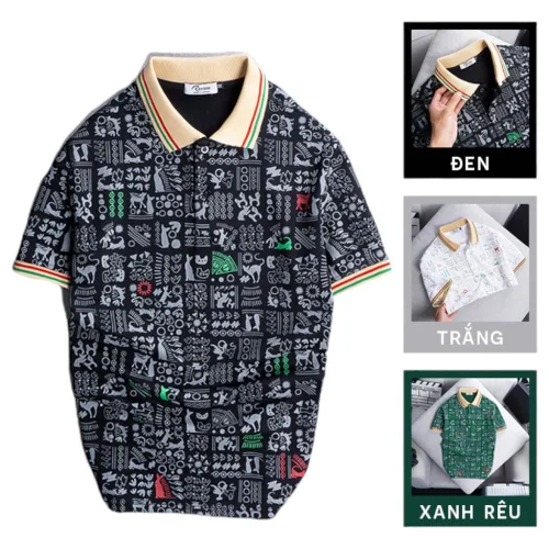 Áo Thun Nam Cổ Bẻ Họa Tiết Viền Bo Màu, Kích Cỡ 3X