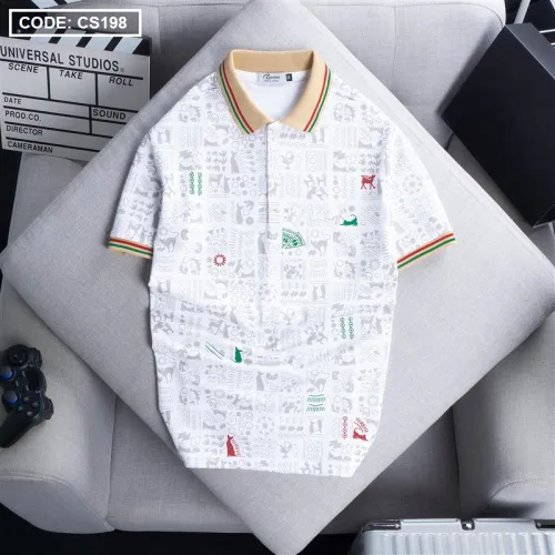Áo Thun Nam Cổ Bẻ Họa Tiết Viền Bo Màu, Kích Cỡ 3X