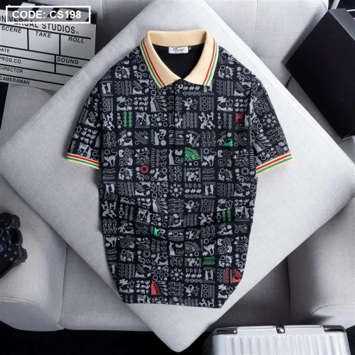 Áo Thun Nam Cổ Bẻ Họa Tiết Viền Bo Màu, Kích Cỡ 3X