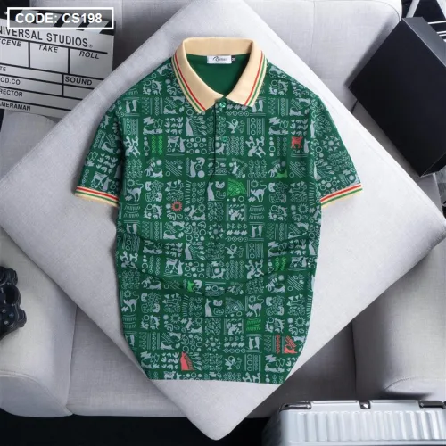 Áo Thun Nam Cổ Bẻ Họa Tiết Viền Bo Màu, Kích Cỡ 3X