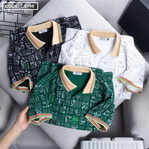 Áo Thun Nam Cổ Bẻ Họa Tiết Viền Bo Màu, Kích Cỡ 3X