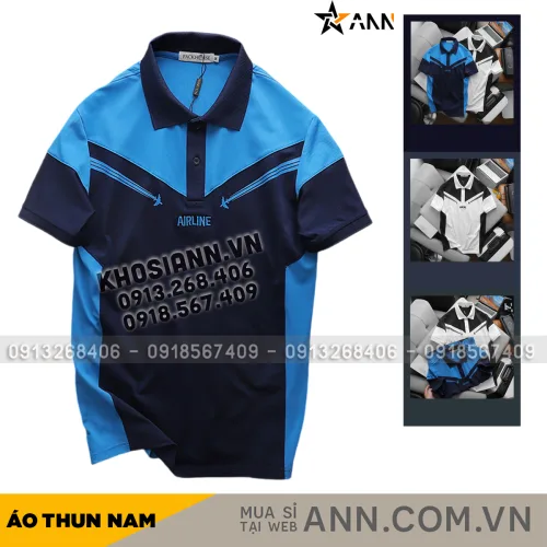 Áo thun nam Pack Horse cổ bẻ thêu nổi chữ Airline size 3x