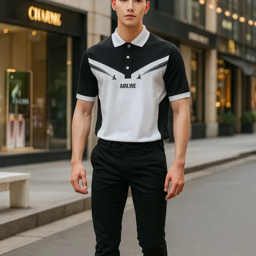 Áo thun nam Pack Horse cổ bẻ thêu nổi chữ Airline size 3x