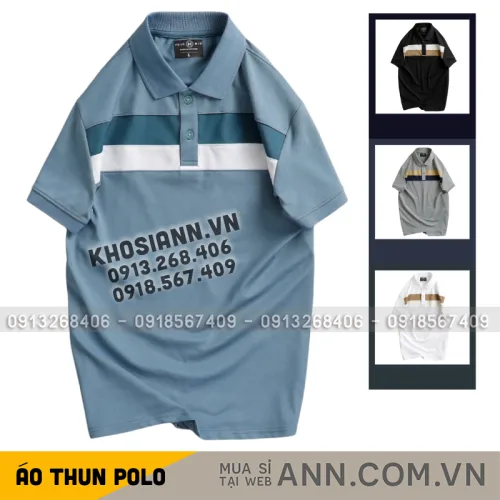 Áo thun cổ bẻ nam trẻ trung với hai sọc ngang trước ngực, có size 3XL