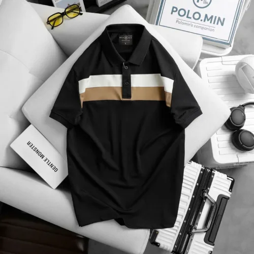 Áo thun cổ bẻ nam trẻ trung với hai sọc ngang trước ngực, có size 3XL