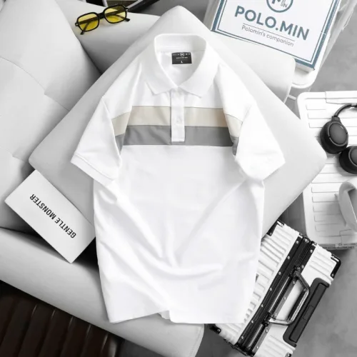 Áo thun cổ bẻ nam trẻ trung với hai sọc ngang trước ngực, có size 3XL