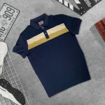 Áo thun cổ bẻ nam trẻ trung với hai sọc ngang trước ngực, có size 3XL