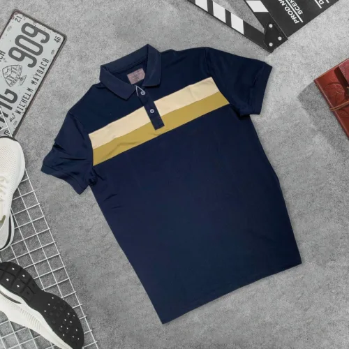 Áo thun cổ bẻ nam trẻ trung với hai sọc ngang trước ngực, có size 3XL