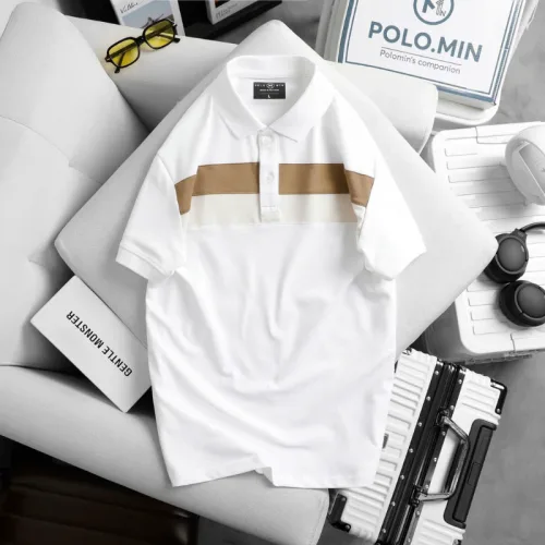 Áo thun cổ bẻ nam trẻ trung với hai sọc ngang trước ngực, có size 3XL