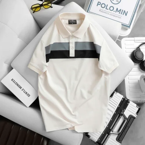Áo thun cổ bẻ nam trẻ trung với hai sọc ngang trước ngực, có size 3XL