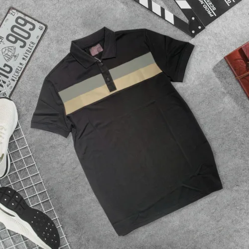 Áo thun cổ bẻ nam trẻ trung với hai sọc ngang trước ngực, có size 3XL