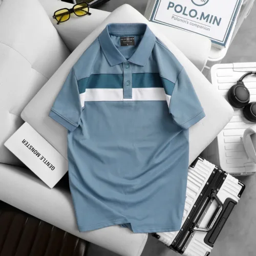 Áo thun cổ bẻ nam trẻ trung với hai sọc ngang trước ngực, có size 3XL