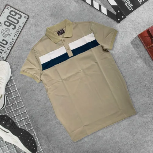 Áo thun cổ bẻ nam trẻ trung với hai sọc ngang trước ngực, có size 3XL