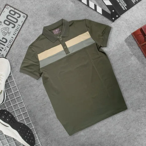Áo thun cổ bẻ nam trẻ trung với hai sọc ngang trước ngực, có size 3XL