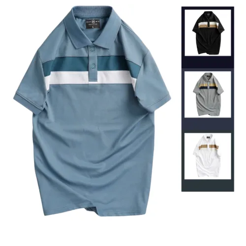 Áo thun cổ bẻ nam trẻ trung với hai sọc ngang trước ngực, có size 3XL